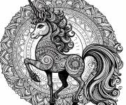 Coloriage Image en noir et blanc de mandala licorne