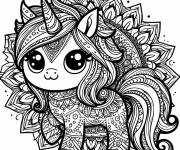 Coloriage Licorne chibi mandala
