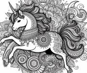 Coloriage Licorne en mandala maternelle stylis&eacute;