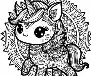 Coloriage Licorne kawaii en mandala