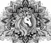 Coloriage Licorne mandala illustration complexe