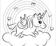 Coloriage et dessins gratuit Mandala b&eacute;b&eacute; licorne sur un nuage avec arc en ciel à imprimer