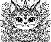Coloriage Mandala chat licorne kawaii