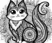 Coloriage Mandala chat licorne pour adulte