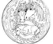 Coloriage Mandala famille licorne