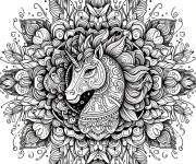 Coloriage Mandala Licorne aimable pour adulte