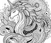 Coloriage Mandala Licorne avec belle orn&eacute;e
