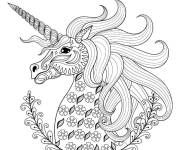 Coloriage Mandala Licorne avec des belles fleurs