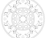 Coloriage Mandala Licorne avec des c&oelig;urs