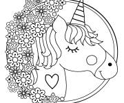 Coloriage et dessins gratuit Mandala Licorne avec des fleurs au crayon à imprimer
