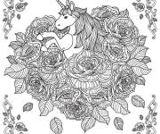 Coloriage Mandala Licorne avec des roses