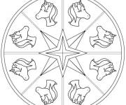 Coloriage Mandala Licorne avec &eacute;toile au centre