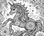 Coloriage Mandala Licorne avec motifs en papillon