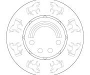 Coloriage Mandala Licorne avec un arc en ciel au centre