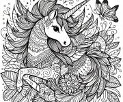 Coloriage mandala Licorne avec une papillon