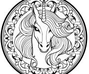 Coloriage Mandala Licorne charmante pour adulte