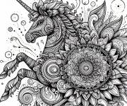 Coloriage Mandala licorne dans l'air pour adulte