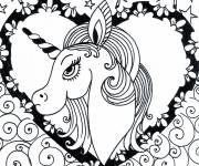 Coloriage Mandala Licorne dans un c&oelig;ur