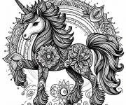 Coloriage Mandala licorne en marche