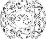 Coloriage Mandala Licorne et arc-en-ciel