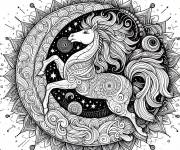 Coloriage Mandala Licorne et croissant