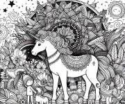 Coloriage Mandala Licorne et enfants