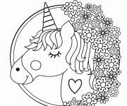 Coloriage Mandala Licorne fleuri