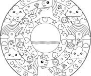Coloriage Mandala Licorne kawaii