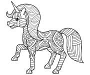 Coloriage Mandala Licorne kawaii en noir et blanc