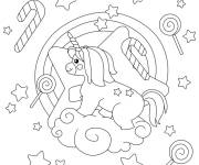Coloriage Mandala Licorne mignon avec des bonbons