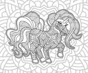 Coloriage Mandala Licorne mignon en forme g&eacute;om&eacute;trique