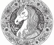 Coloriage Mandala Licorne orn&eacute;e pour adulte