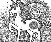 Coloriage mandala Licorne simple en couleurs ps