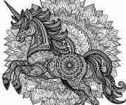 Coloriage Mandala Licorne styl&eacute; pour les grands