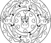 Coloriage Mandala petits licornes facile
