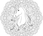 Coloriage Mandala t&ecirc;te de Licorne magique