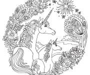 Coloriage M&egrave;re et petit licorne en mandala