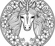 Coloriage Mod&egrave;le de mandala Licorne