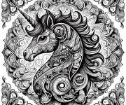 Coloriage Mod&egrave;le de mandala licorne difficile adulte