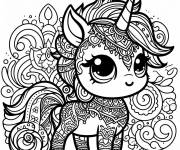 Coloriage Petit licorne en mandala pour enfants