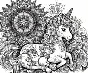 Coloriage Petit licorne mandala en vecteur
