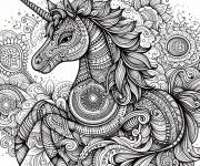 Coloriage Photo de licorne en mandala imprimable