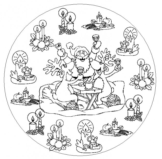 Coloriage Mandala Père Noel humoristique dessin gratuit à imprimer