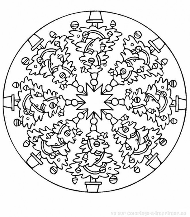 Coloriage Mandala Sapin Noel décoré