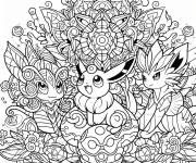 Coloriage et dessins gratuit Les personnages de Pok&eacute;mon en mandala à imprimer