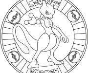 Coloriage et dessins gratuit Mandala kawaii Mewtwo imprimable à imprimer