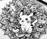 Coloriage et dessins gratuit Mandala Pikachu avec crayon à imprimer