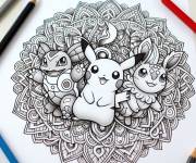 Coloriage Mandala pok&eacute;mon avec des crayons de couleurs