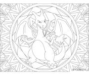 Coloriage mandala Pokemon Charizard pour adulte