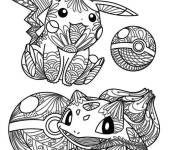Coloriage Mandala pokemon pikachu bulbizarre anti-stress